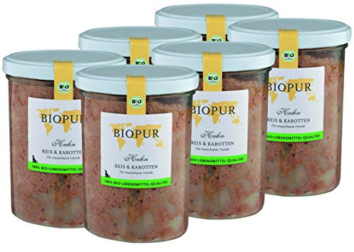 Bio Hundefutter Huhn, Reis & Karotten für Hunde 6x370g Premium Nassfutter in Lebensmittelqualität
