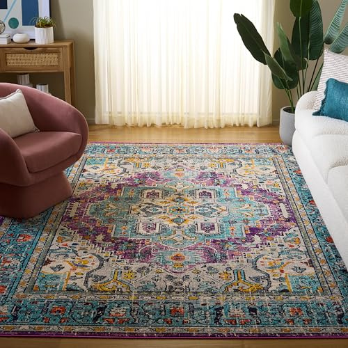 SAFAVIEH Geometrisch Teppich für Wohnzimmer, Esszimmer, Schlafzimmer - Whisper Collection, Kurzer Flor, Elfenbein, 201 x 201 cm