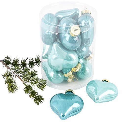Weihnachtskugel Herz Premium 10er Set Glas 6x5x3cm Xmas Baumschmuck (Aqua)