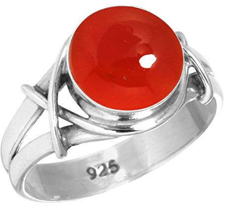 Jeweloporium 925 Silber Ringe für Damen Größe 62(19.7) Orange Natürlich Karneol mit Stein Solitär Silber Ringe Weihnachten - Geschenk Kostüm Schmuck