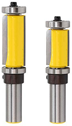 Yakamoz 2Pcs 1/2-Inch Shank Pattern Flush Trim Router Bit Top and Bottom Double Bearings Trimmer Cutter Woodworking Tool