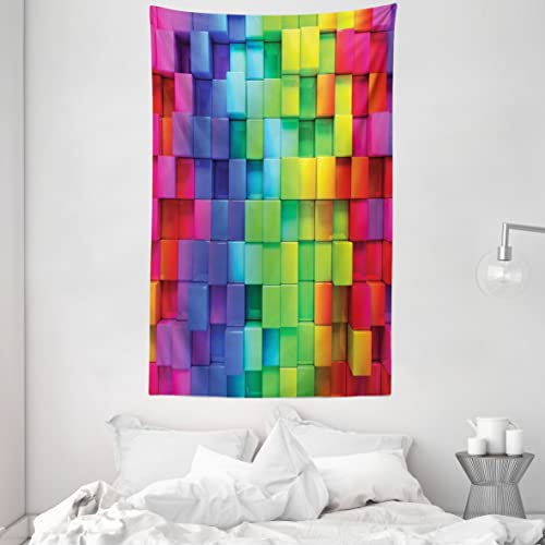 ABAKUHAUS Bunt Wandteppich und Tagesdecke, Rainbow Color aus Weiches Mikrofaser Stoff Waschbar ohne Verblassen Digitaldruck, 140 x 230 cm, Gelb Blau