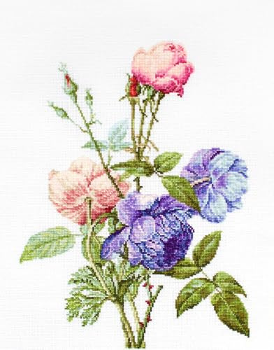 Luca-S B2349 Flower Bouquet with Roses Cross Stitch Kit Cotton, Multi-Coloured 19x25cm