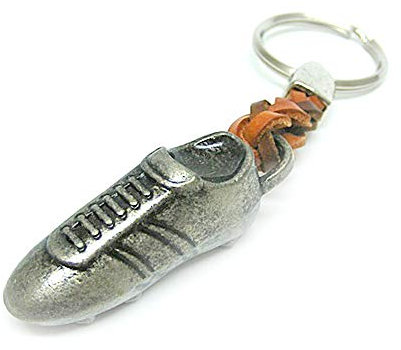 Claro Schmuck Schlüssel-Anhänger Fussballschuh, Schlüsselring aus Metall Stärke 2 mm, Band aus Kunstleder, Gesamtlänge ca. 10 cm