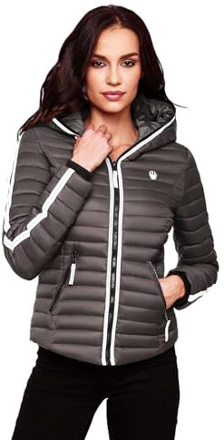 Navahoo Damen Jacke Steppjacke Übergangsjacke gesteppt Herbst Kapuze B811 [B811-Kim-Pri-Anthrazit-Gr.XL]