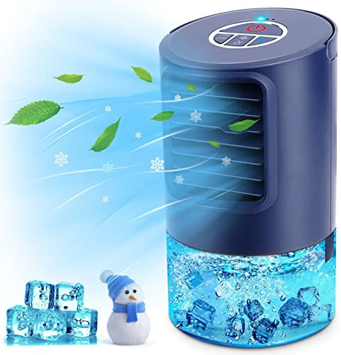 RenFox Klimageräte Mini Luftkühler, 5 in 1 Mobile Klimaanlage, Air Cooler Klimagerät, Ventilator, Luftbefeuchter, 3 Geschwindigkeiten, 7 LED Luftkühler Klein für Zuhause und Büro