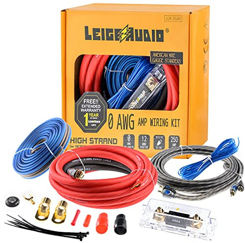 LEIGESAUDIO 0 Gauge Amp Wiring Kit Complete 0 AWG Amplifier Installation Wiring Kit - Car Subwoofer Wiring Kit Helps You Make Connections and Brings Power to Your Radio, Subwoofer and Speakers