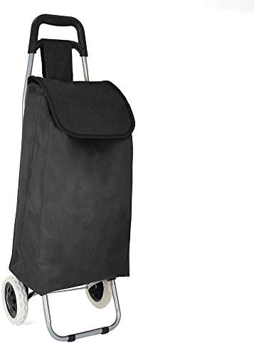 40L Lightweight Shopping Trolley, Hard Wearing & Foldaway Trendy Folding/Collapsible Push/Pull Carts for Easy Storage with 2 Wheels (Plain Black)