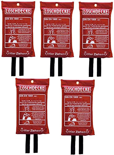 Brandengel Premium Löschdecke DIN EN 1869:2001 Brandschutzdecke 1 x 1 m auch für Fettbrände Fettbrand Küche Feuerlöschdecke Auto 100 x 100 cm 5 Stück
