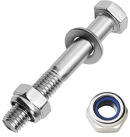 Sechskantschrauben mit Schaft M12x90 mm inkl. Sicherungsmuttern & Unterlegscheiben M12 aus Edelstahl A2 (5 Stück) | Maschinenschrauben - Stoppmuttern - Beilagscheiben von MESAROS®