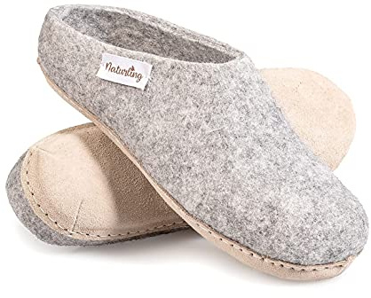 Filz Hausschuhe - Damen Hüttenschuhe mit Ledersohle - Slipper 100% Wolle handgemacht
