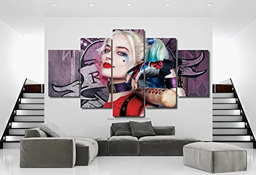 104Tdfc Puzzle 5 teilig Bilder wandbild 200x100CM Cadeau Harley Quinn Selbstmordbrigade Modulare Wandkunst Wandaufkleber Teiliges Vlies Leinwandbild Dekoration
