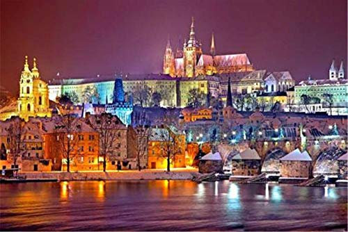 Yingxin34 Holz Puzzle 3000 Teile, Realistisch detailliert, Prag-Schloss bei Nacht, Ab 6 Jahren