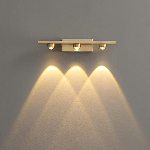 LOGT 3W Badezimmer Spiegelleuchte LED 30 Cm Schminklampe Für Spiegel Wandmontage IP44 Badspiegel Lampe Anti Nebelwasserdicht 3 Flammen Badleuchte Spiegellicht Schrank Aufbauleuchte 4000K Gold