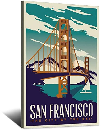 Poster mit Golden Gate Bridge, San Francisco, Vintage, Reise-Poster, Kunst, Wand-Dekoration, Poster, Bild, Poster, Geschenk, 60 x 90 cm