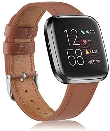 Vancle Kompatibel für Fitbit Versa 2 Armband/Fitbit Versa Armband, Weiches Leder Ersatzarmband für Fitbit Versa/Fitbit Versa 2 Damen Herren (Braun)