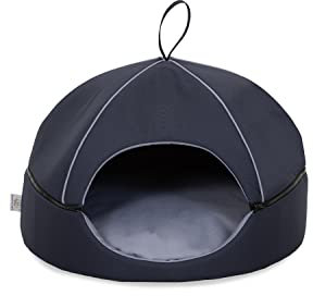 BARRY & LUCY Hundehaus Katzenhöhle 2in1 waschbar mit einem weichen Kissen Katzenbox Katzenkorb Korb für den Transport (Dunkelblau, L)