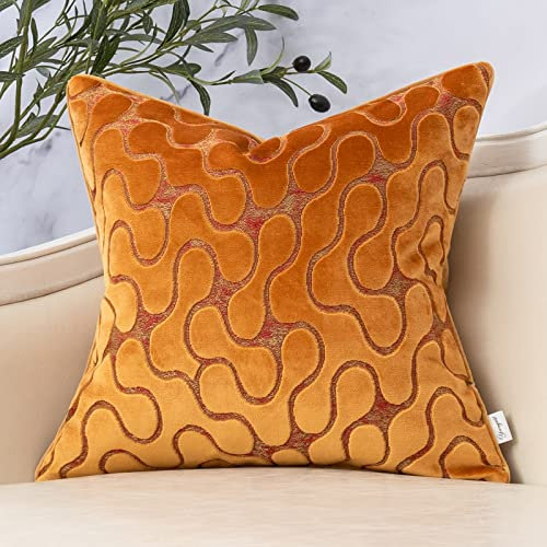 Yangest Quadratischer Kissenbezug aus gewelltem Samt, moderner Kissenbezug mit Reißverschluss, für Sofa, Couch, Schlafzimmer, Wohnzimmer, Stuhl, 45,7 x 45,7 cm, Orange/Gelb