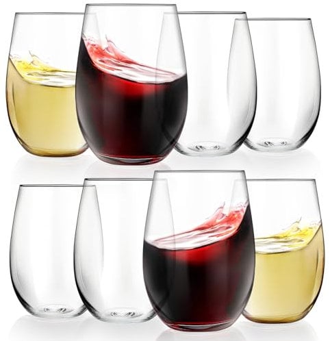 YAYODS 8 Pack Stemless Wine Glasses, 450ml/16oz, Tritan-Plastic Reusable Wine Glasses Set, Clear Drinking Tumblers for Red and White Wine, Water, Juice, Cocktails