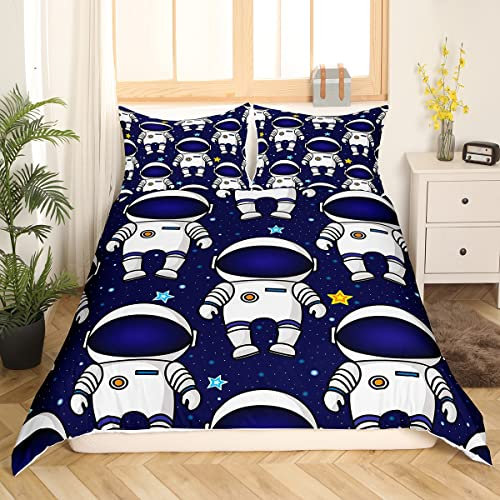 Astronaut Bettwäsche 135 x 200 Jungen Nette Raumfahrer Bettwäsche Set Glitzer Sterne Drucken Bettbezug Mystic Universum Bettbezug für Kinder Jungen Mädchen Schlafzimmer Ganzjährig Bettwäsche Set