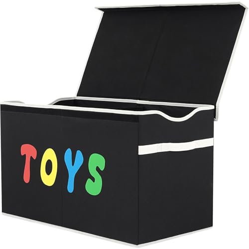 YOLOXO Toy Box Chest, Collapsible Sturdy Storage Bins with Lids, Extra Large Kids Toy Storage Organizer Boxes Bins Baskets for Kids, Boys, Girls, Nursery Room, Playroom, Closet (New Black)