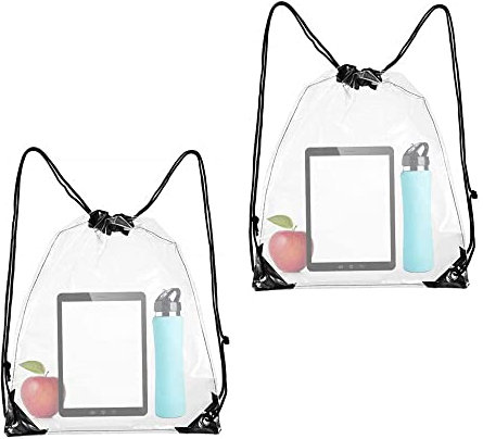 Ktnyl 2 Stück Transparenter Rucksack mit Kordelzug, Transparenter Turnbeutel, Transparent Kordelzug Transparenter Turnbeutel Große Kapazität Verstellbarer Ideal für Festival, Schule, Outdoor, Reisen
