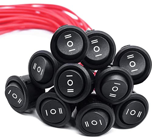 Taiss/10 Stücke Kippschalter 3 Positionen schwarz runde（mit kabel） AC 250V / 6A, 125V / 10A EIN/AUS/EIN SPDT, 3Position Mini wippschalter Für Autos und Boote KCD1-5-103-BK-X