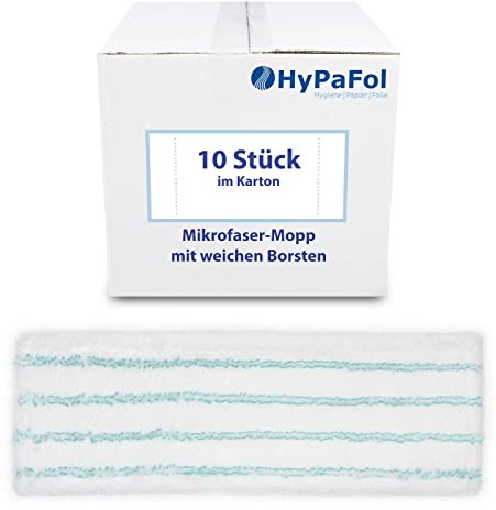HyPaFol Wischbezug 50 cm, Mikrofaser mit Borsten, Ersatzbezug, 10 Stück | Zur gründlichen Schmutzaufnahme auf verschiedenen Bodenarten – für passende Bodenwischer im Haushalt und Gewerbe