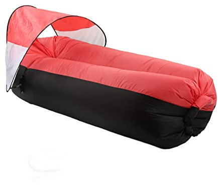 Aufblasbares Liege-Luftsofa, 98,4 Zoll, Tragbar, Wasserdicht, Aufblasbare Couch, Keine Pumpe Erforderlich, Outdoor-Lufthängematte, Aufblasbarer Stuhl mit Sonnenschutz für Camping (Schwarz Plus Rot)