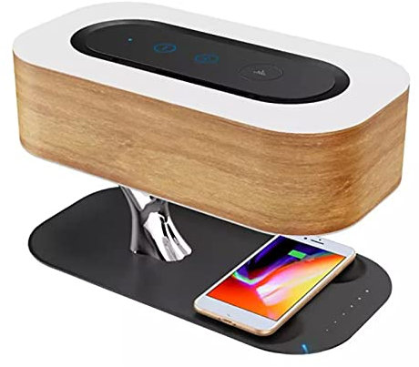 THREMA Wireless Charging Music Desk Lamp, Modern LED Bedside Smart Table Light with Bluetooth Speaker and Wireless Charger, Delayed Light Sleep Aid and Stepless Dimming Function, for Home and Office