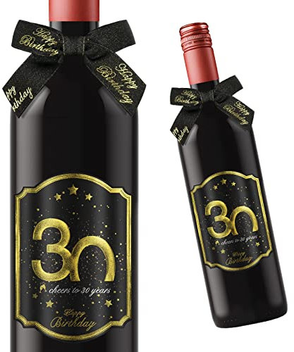 Giftota 2 Etichette per Bottiglie di Compleanno e Fiocchi Regalo – Etichette per Vino Personalizzate, autoadesive per Spumante e Vino Spumante, Decorazione per 30 Compleanni, Regalo di Compleanno per