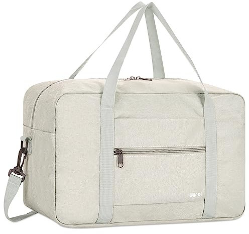 Handgepäck Tasche für Flugzeug Reisetasche Klein Faltbare Handgepäck Ryanair 40x20x25cm Sporttasche Krankenhaustasche Weekendertasche von WANDF (Denim Beige 20L mit Schultergurt)