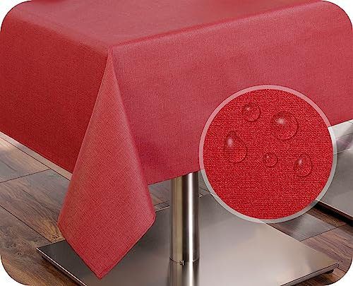 Tischdecke Tischläufer Leinen Struktur, abwischbar schmutzabweisend, Baumwolle, Farbe und Größe wählbar (Tischdecke eckig 110x140 cm, Rot)