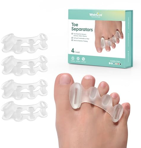 Welnove Toe Separators to Correct Bunion - Toe Spacers for Women Men, Relieve Feet Pain, Foot Alignment, Adjustable Toe Straighteners for Hammertoes (2 Pairs with Gift Box)