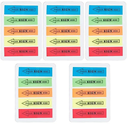 GORGECRAFT 500Stk 5-Farben-Neon-Seitenmarkierungen Farbige Klebereiter Pfeil-Index-Registerkarte Buchfahnenstreifen Bitte Hier Unterschreiben Hinweis-Etiketten-Tags Text-Anmerkungsaufkleber