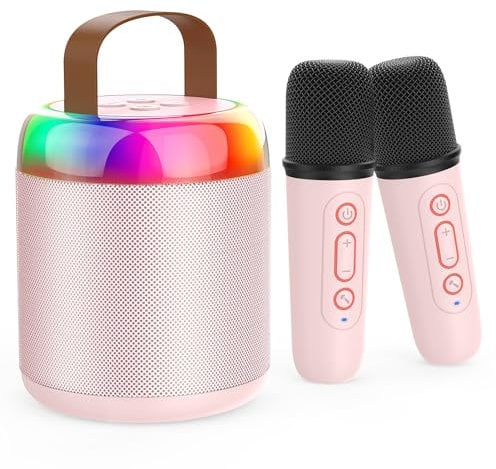 Iyoyo Mini máquina de karaoke para niños, portátil, Bluetooth 5.3, luces LED con 2 micrófonos inalámbricos, regalos de karaoke para niñas y niños, Audlt, cumpleaños, Navidad, cuerpo de metal sólido