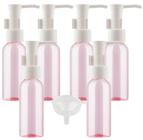 LusDoly 6 Pezzi 50ml flaconi vuoti da Rosa in plastica da viaggio, ricaricabili, per lozione e shampoo Cosmetica Bottiglie con Bianco Pompa Flaconi