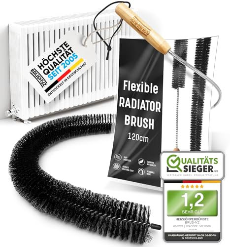 BRUSHYZ Radiator Brush 117cm I Flexible Scratch-Free Radiator Cleaner Brush for Saving Heating Cost I Long Thin Cleaning Duster I Fits 99% of Gridded & Non-Gridded Heater, Dryer Lint & Washing Machine