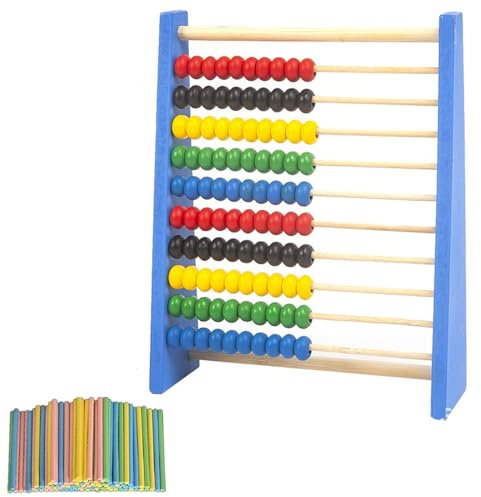 Grundschule Rechenschieber Abakus,Rechenschieber Rechenrahmen Kinder,Rechenschieber Grundschule,Holz Rechenschieber,Grundschule Abakus mit 100 Zählstäbchen für Kinder ab 3 Jahren,Lernspielzeug(Blau)