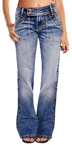 Flamingals Wide Leg Jeans for Women Low Rise Baggy Stretchy Straight Leg Bootcut Denim Pants Blue M