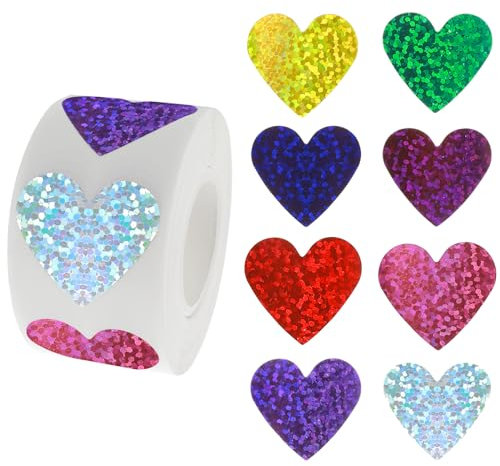 Bremorou 1000 Stück Glitzernde Herz Aufkleber, Multicolor, 2,5 cm, Wasserdicht, Für Valentinstag, Hochzeit, Geschenkbeutel, Diy Handwerk