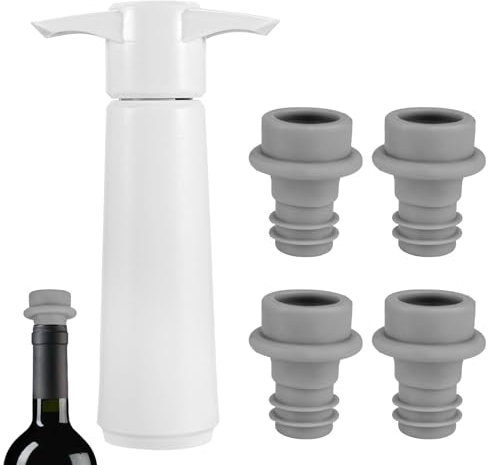 COZHYESS Pompe à Vin avec 4 Bouchon Vin Vide Air, Bouchon Bouteille Vin, Bouchon Champagne Garde Bulles, La Meilleure façon de Conserver son Vin (Blanc), 168JS