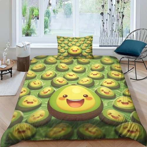 ZHENGYUU Schöne Avocado Bettwäsche Mädche Kinder Sanft Mikrofaser 3D Gedruckter Köstliche Früchte Bettwäsche Set 2teilig Bettbezug Set Mit Reißverschluss Und Kissenbezug Single（135x200cm）
