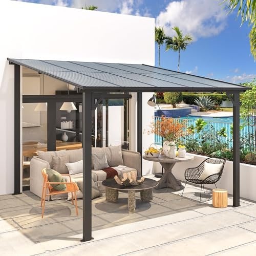 U-MAX 3m x 3m Aluminium Gazebo,Wall-Mounted Awning Gazebo,Lean to Pergola,Hardtop Roof Heavy Duty Metal Pergola for Outdoor Garden