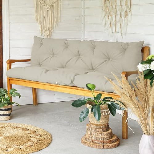 4L Textil Bankauflage Gartenbankauflage Bankkissen Polsterauflage Hollywoodschaukel Auflage für Gartenbank Sitzkissen und Rückenkissen wetterfest Stuhlkissen(180x60x50 cm),Beige Uv-beständig