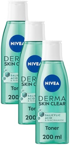 NIVEA Derma Skin Clear Toner (200ml), Cleansing and Hydrating, Enriched with Niacinamide and Salicylic Acid to Rebalance and Remove Impurities, for Blemish-Prone Skin (Pack of 3)