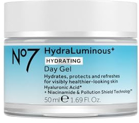 No7 HydraLuminous+ Hydrating Day Gel Moisturizer - Hyaluronic Acid and Vitamin B3 Niacinamide Face Moisturizer to Hydrate, Protect & Refresh Skin - Supports Skin Barrier Repair (1.69 Fl Oz)