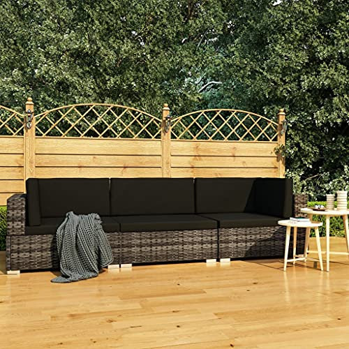 Hommdiy Garten Sofagarnitur 3-TLG. mit Auflagen 3er Sofa Couch Lounge Gartensofa Gartenmöbel Sitzgruppe Rattansofa Poly Rattan Grau und Anthrazit,3-TLG.
