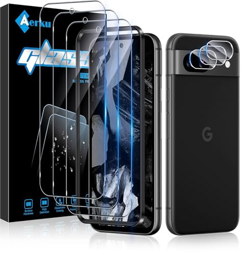 Aerku 3 Piezas Protector de Pantalla para Google Pixel 8A con 3 Piezas Protector de Lente de Cámara, 0.33MM HD 9H Ultra Resistente Cristal Templado