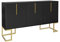 Azkoeesy Aparador de 3 puertas en forma de U de 138 cm, armario de cocina buffet con tiradores de metal dorado y base (negro)